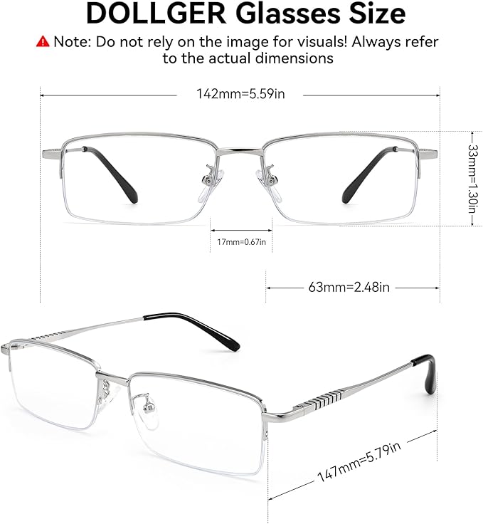 Dollger Rectangle Blue Light Glasses for Men Metal Anti Bluelight Blocking Glasses for Computer Fashion Eyeglasses Small Half