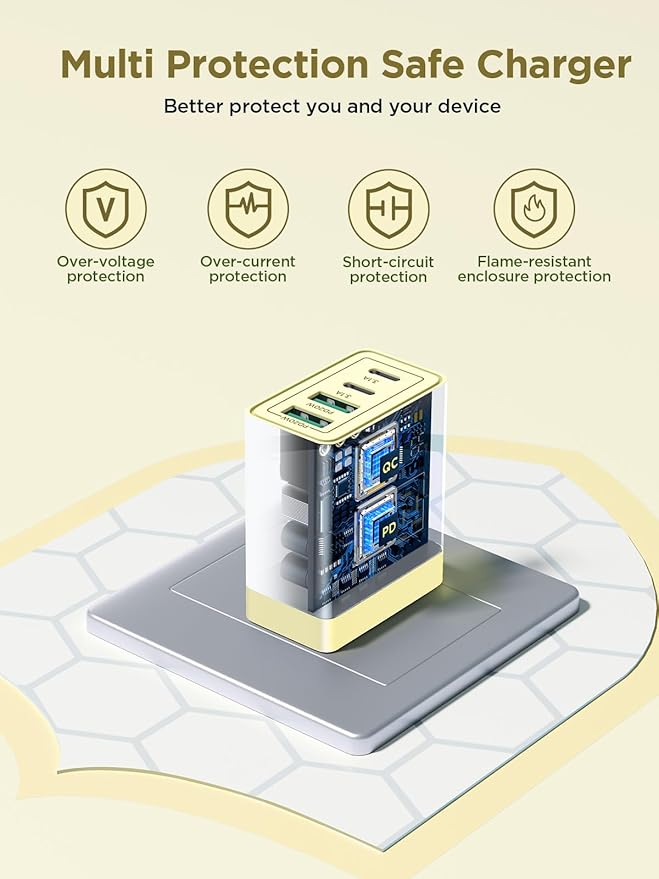 USB C Charger Block, 40W 4-Port Fast Charger 20W Type C Charging Block 3.1A USB Wall Charger Dual Port PD+QC Charging Cube for iPhone 16 15 14 13 12 Pro Max XS, iPad, Samsung Phone (Yellow)