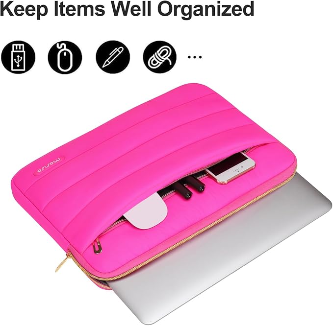 MOSISO Laptop Case 16 inch, 15-15.6 inch Puffy Laptop Sleeve Compatible with MacBook Pro 16 M5 M4 M3 M2 M1, HP Dell ASUS Acer Toshiba Lenovo, Polyester Horizontal Bag with Small Case, Rose Red