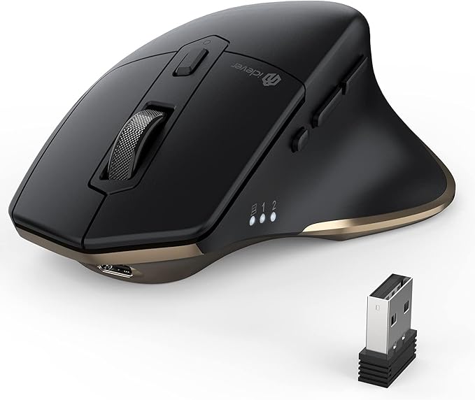 iClever Wireless Mouse with Bluetooth or USB Receiver, 5 Adjustable 2400DPI Rechargeable Computer Mice, Wireless Mouse for Laptop, iPad, MacBook, Tablet, PC