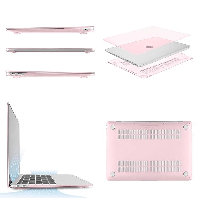 MOSISO Compatible with MacBook Air 13 inch Case M1 Chip 2021-2018 Release A2337 A2179 A1932, Plastic Hard Shell&Keyboard Cover&Screen Film&Storage Bag for MacBook Air 13.3 inch Case, Rose Pink
