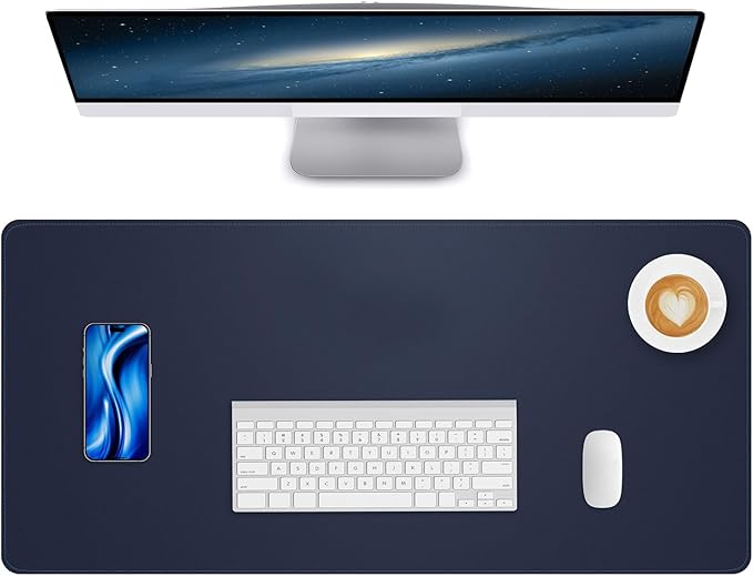 Desk Pad PU Leather Large Mouse Pad Laptop Computer Desk Mat Table Blotter Desktop Waterproof Non-Slip Protector for Office and Home (Dark Blue, 90x43cm)