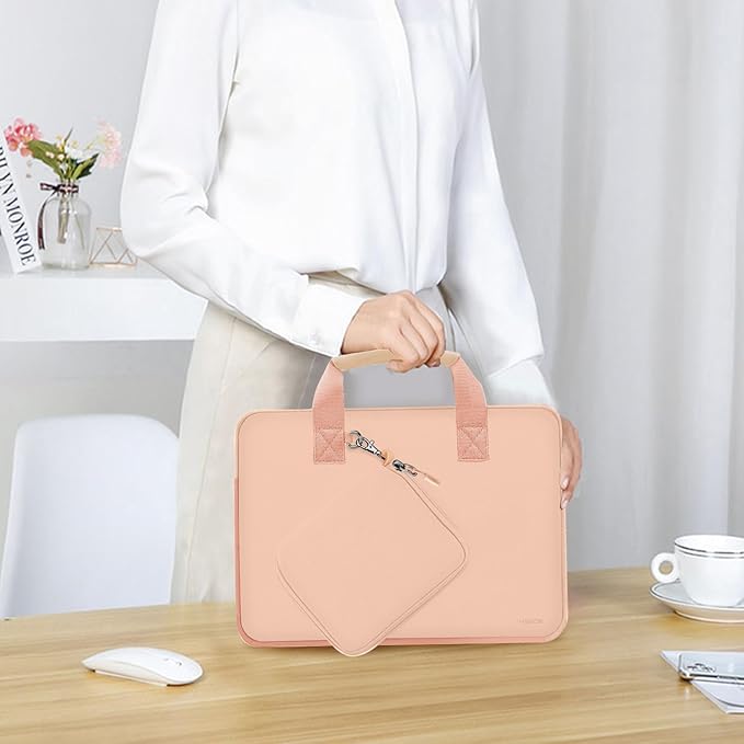 Hseok Laptop Sleeve 13.3-14 inch Case with Small Pouch, Neoprene Computer Bag Compatible with MacBook Neo/Pro 14 M5/M4/M3/M2/M1, Mac Air/Pro 13.3, XPS 14 and Most 13-14 inch Notebooks,Orange Pink