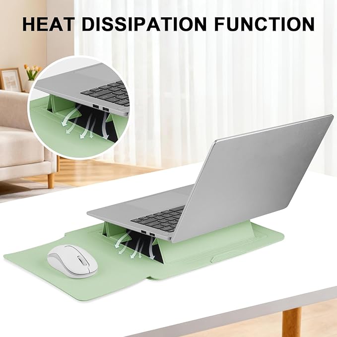 HoYiXi 15.6" Laptop Sleeve Case PU Leather with Stand Compatible with MacBook Pro 16/15.4'' MacBook Pro 15, Mac Air 15/ Dell, Matebook,Asus,15-16'' Laptop Bag,(Patent Pending),Green