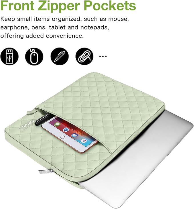 MOSISO Laptop Case 16 inch, 15-15.6 inch Laptop Sleeve Compatible with MacBook Pro 16, HP Dell Acer ASUS Lenovo Notebook, Square Quilted Vertical Computer Bag with Pocket&Small Case, Sage Green