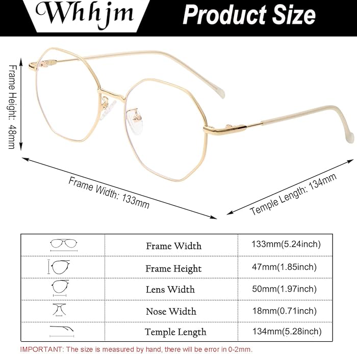 Polygon Blue Light Blocking Glasses for Women Men Retro Octagon Square Non-prescription Metal Frame Eyeglasses