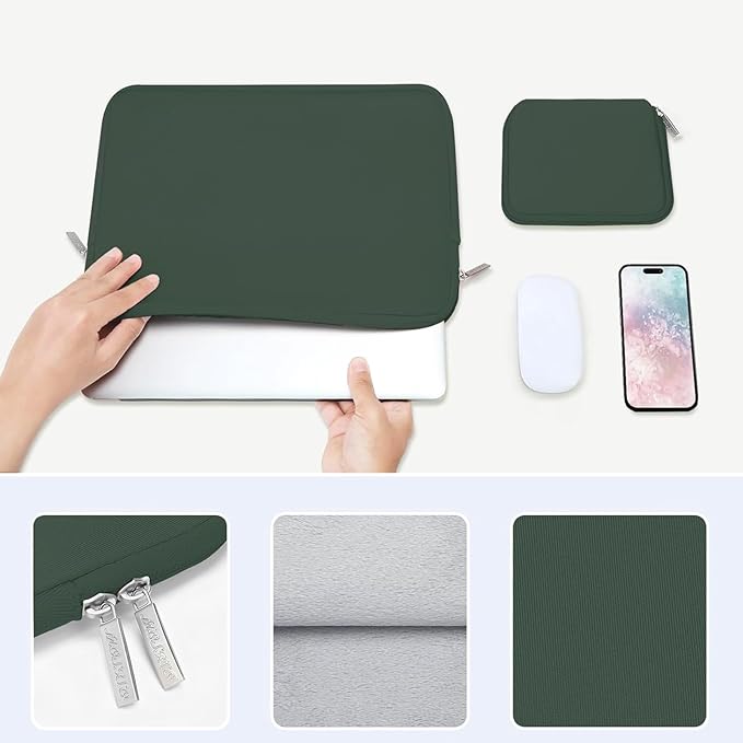 MOSISO Laptop Case 15 inch, 15 inch Laptop Sleeve Bag Compatible with MacBook Air M5 A3448 M4 A3241 M3 A3114 M2 A2941 2026-2023, Dell XPS, Neoprene Computer Sleeve Bag with Small Case, Midnight Green