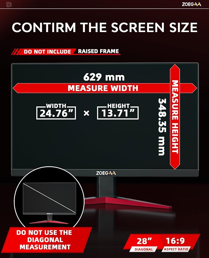 ZOEGAA 28 Inch 16:9 Computer Privacy Screen for Widescreen Monitor, 28 inch Removable Anti Blue Light Glare Eye Protection Shield, Black Blackout Anti Spy Desktop Security Private Filter