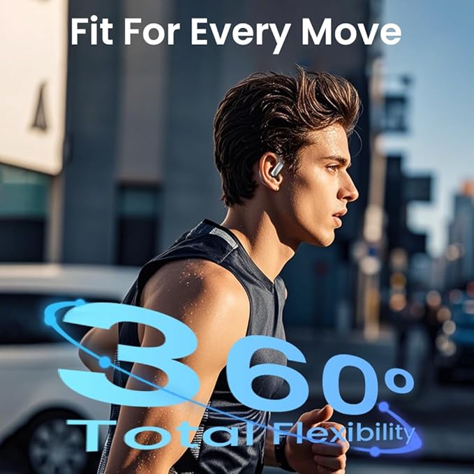 Open Ear Earbuds Bluetooth AI Ear Buds 60Hrs Playtime Wireless Over Headphones with Earhooks IPX7 Waterproof Touch Control Air Conduction Sport Headsets Earphones for Workout Running Black