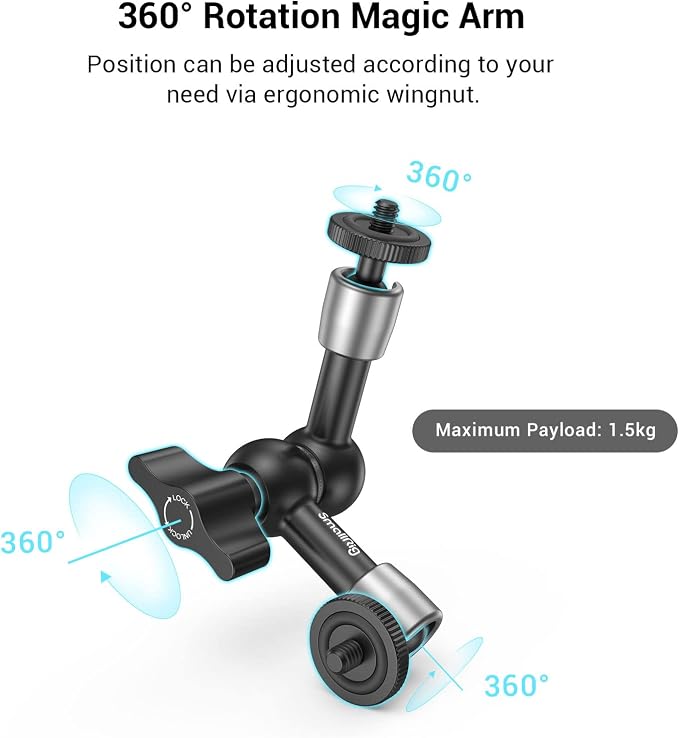 SMALLRIG Super Clamp w/ 1/4" and 3/8" Thread and 5.8 Inches Adjustable Friction Power Articulating Magic Arm with 1/4" Thread Screw for LCD Monitor/LED Lights - KBUM2730 - Image 3