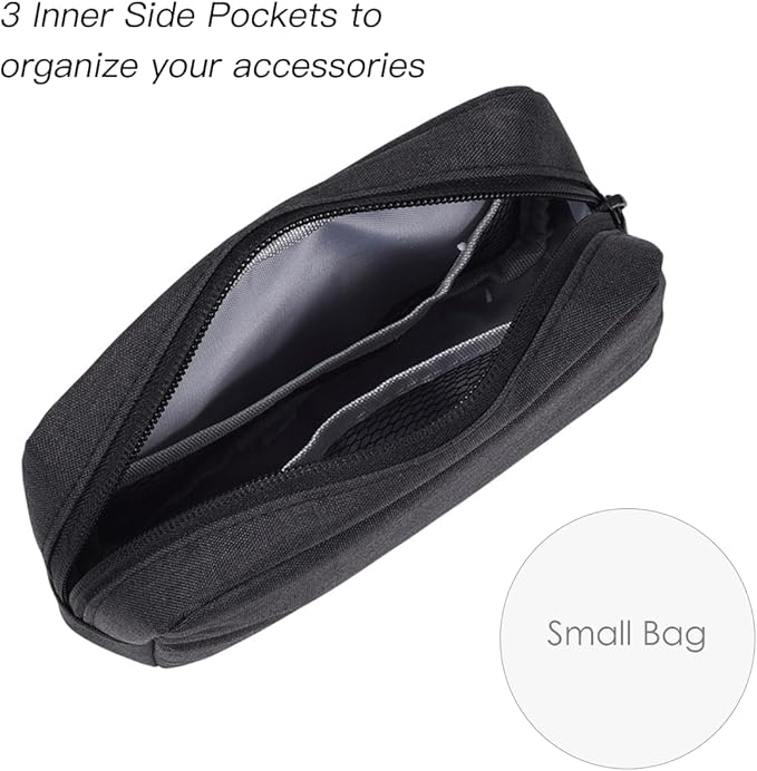 Electronics Organizer Travel Case, Cord Organizer Travel Cable Organizer Bag Waterproof Portable Accessories Case for Cable, Cord, Charger, Phone, Power Bank, Earphone (Small-Black)