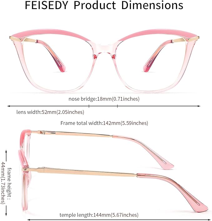 FEISEDY Blue Light Blocking Glasses Computer Glasses Women Men Cateye TR90 Frame B2772