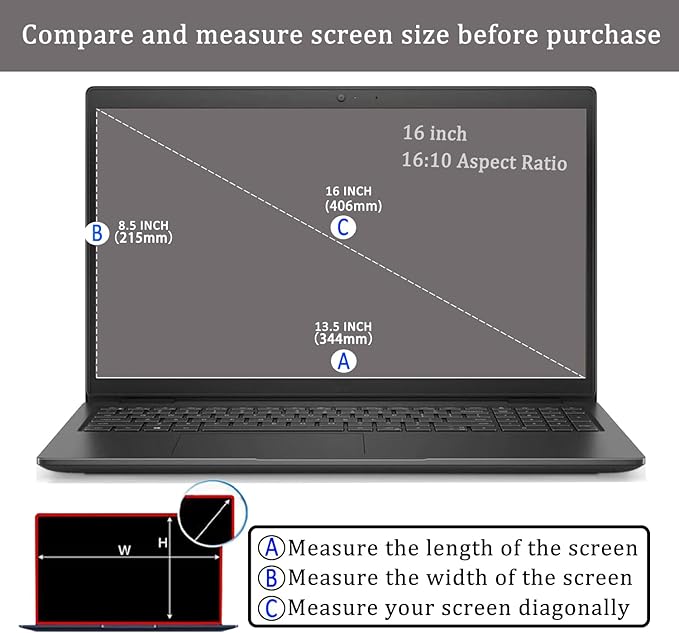2 Pack 16" Laptop Tempered Glass Screen Protector for HP/Dell/Sony/Samsung/Lenovo/Acer/MSI/LG/Razer Blade 16 inch Aspect Ratio 16:10 Laptop, 9H Hardness,HD Clear, Anti-Scratch