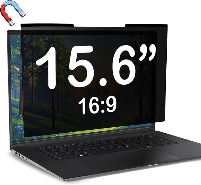 Magnetic Laptop Privacy Screen 15.6 inch for 16:9 Computer Monitor, Removable Anti-Glare Screen Privacy Shield, Screen Filter and Protector for Laptop, Fits (FHD 1920 × 1080)