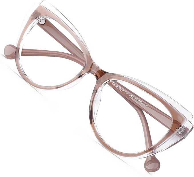 Blue Blockers Glasses for Women, Bluelight Glasses with Cat Eye Frame for Style, Comfort, Eye Strain Relief (Cat Eye, trasparent brown)