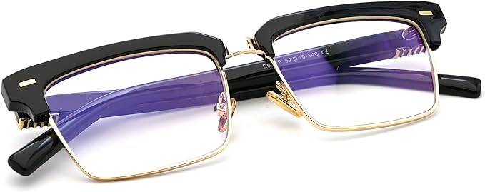 Semi Rimless Rectangle Blue Light Glasses Men Women Black Square Eyewear