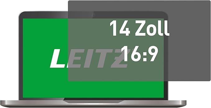 Leitz Laptop Privacy Filter 14 Inch (16:9), Removable Protective Film for Laptops, with Blue Light Filter and Anti-Glare Protection, Can be Used on Both Sides, Touchscreen Compatible, Made in Germany