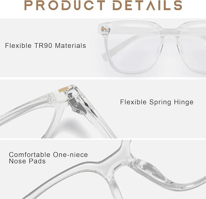PANNER Oversized Square Blue Light Blocking Glasses for Women Men Anti Glare Reduce Eyestrain Computer Glasses