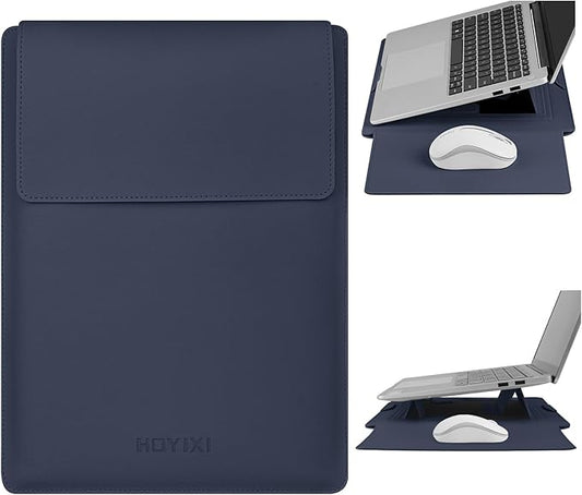 HoYiXi 13.3'' /13.6'' Laptop Sleeve Case PU Leather with Stand Compatible with MacBook Pro 14/MacBook Air 13(M1 M2)/ASUS Vivobook 14/Dell XPS 13/ASUS Matebook,13-14'' Laptop Bag,Blue