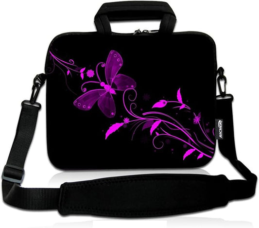 RICHEN 14 15 15.4 15.6 inch Laptop shoulder bag Notebook Handle Sleeve Neoprene Soft Carrying Travel Case with Accessories pocket (14-15.6 inch, Nice Butterfly)