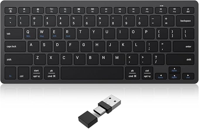 OMOTON 2.4G Wireless Keyboard, Ultra-Slim Compact Mini Keyboard with Type-C & USB-A Receiver, Compatible with Desktop Laptop Tablet PC Smart TV and Windows 11/10/8/7 - Black