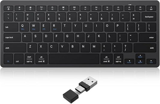 OMOTON 2.4G Wireless Keyboard, Ultra-Slim Compact Mini Keyboard with Type-C & USB-A Receiver, Compatible with Desktop Laptop Tablet PC Smart TV and Windows 11/10/8/7 - Black