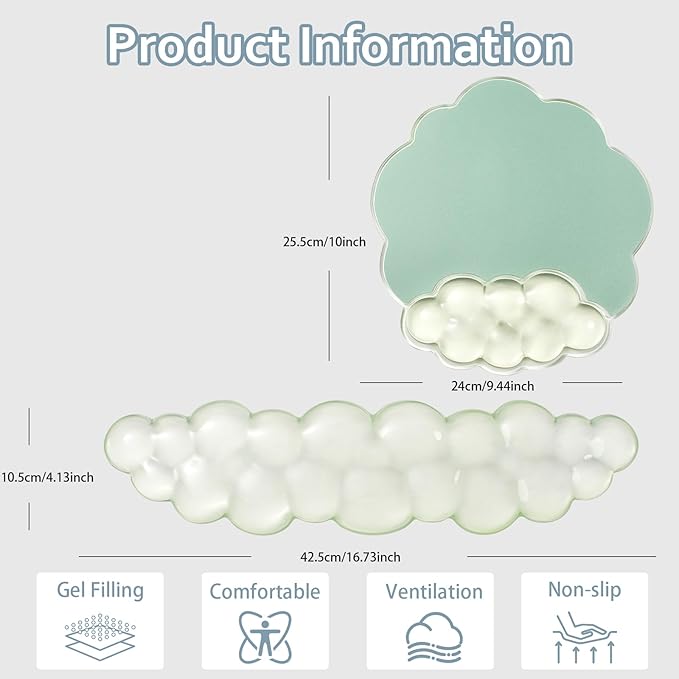 Cloud Wrist Rest and Cloud Mouse Pad for Keyboard and Mouse - Ergonomic Cloud Mouse Pad with Gel Wrist Support, Non-Slip Base Cute Office Accessories for/Desktop/Latop/Home/Gaming