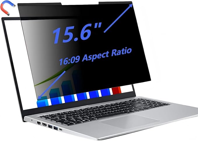 15.6-inch magnetic privacy screen, suitable for laptops with a 16:9 detachable anti-glare filter, reduces blue light/compatible with HP, Dell, Acer, Asus, Samsung, Lenovo and other laptops.