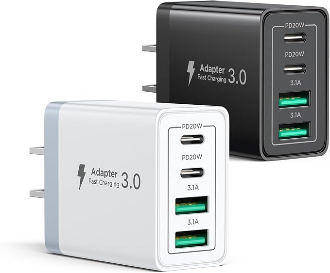 [2-Pack] USB C Charger Block, 40W Fast Charging Block Type C Charging Blocks 4-Port Dual Port PD+QC USB Wall Charger Block for iPhone 17 16 15 14 13 12 11 Pro Max XS, iPad