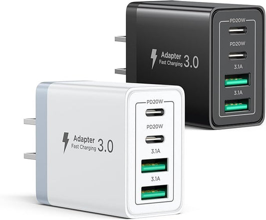 [2-Pack] USB C Charger Block, 40W Fast Charging Block Type C Charging Blocks 4-Port Dual Port PD+QC USB Wall Charger Block for iPhone 17 16 15 14 13 12 11 Pro Max XS, iPad