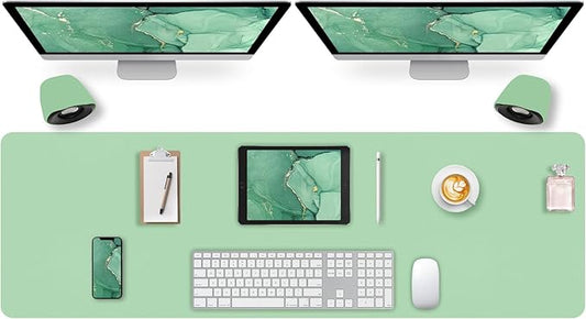 Large Green Desk Mat, Long Mouse Pads for Desks Non-Slip, Waterproof Desk Mat Computer Mat Leather Desk Pad Protector for Office/Study/Home/Decor (47.2" x 16.9")