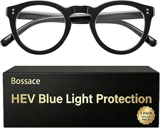 1 Pack Round Blue Light Glasses for Women, TR90 Computer Glasses with Spring Hinge for All-Day Comfort, Anti UV Glare & Eyestrain