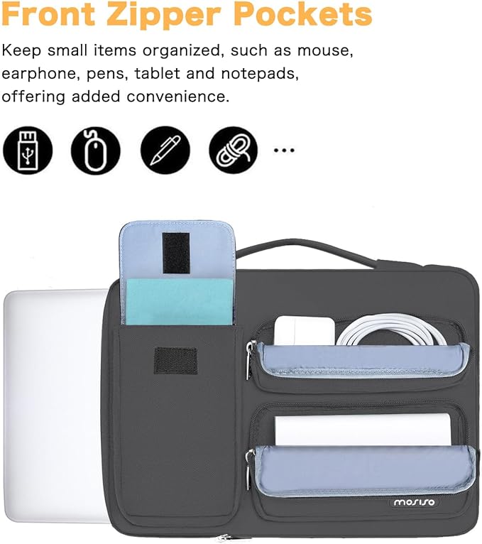 MOSISO 360 Protective Laptop Case 13.3 inch, 13-13.3 inch Laptop Sleeve Compatible with MacBook Air/Pro 13 / Pro 14, HP Dell ASUS Lenovo, Side Open Bag with 2 Raised&1 Flapover Pockets, Dawn Gray