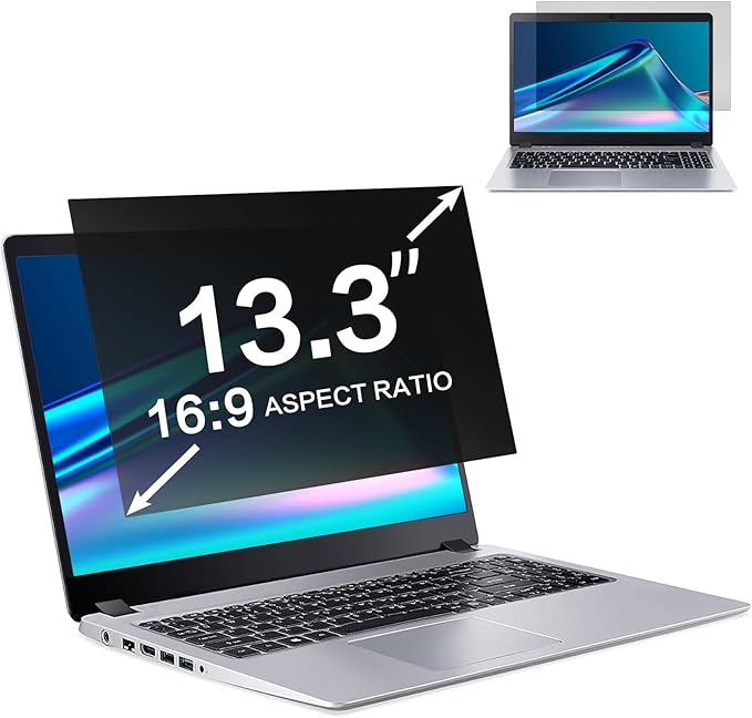 ZOEGAA 13.3 Inch Laptop Privacy Screen Filter, Compatible with HP Dell Acer Asus Samsung Lenovo Thinkpad, for Removable 16:9 Widescreen Display Laptop Privacy Screen 13.3 inch and Anti-Glare Protector