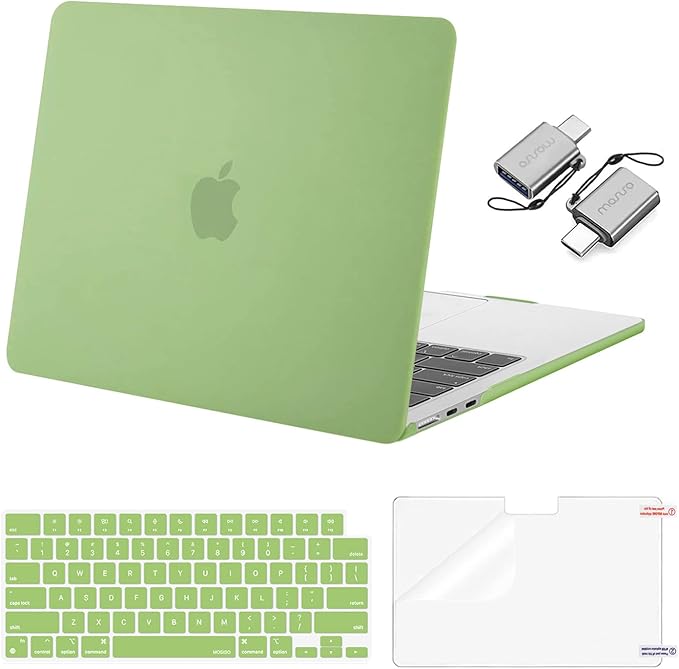 MOSISO Compatible with MacBook Air 13 inch Case M5 2026 M4 2025 M3 M2 2024-2022 A3449 A3240 A3113 A2681, Hard Shell&Keyboard Cover&Screen Film&Type C for MacBook Air 13.6 inch Case, Chartreuse