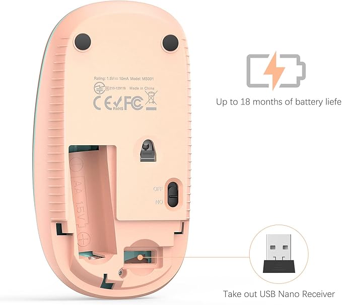 Unipows Wireless Mouse - 2.4G Slim Portable Computer Mouse with Nano Receiver, Less Noise Mobile Optical Mice for Notebook, PC, Laptop, Computer, Mac (Gradient Orange to Mint Green)