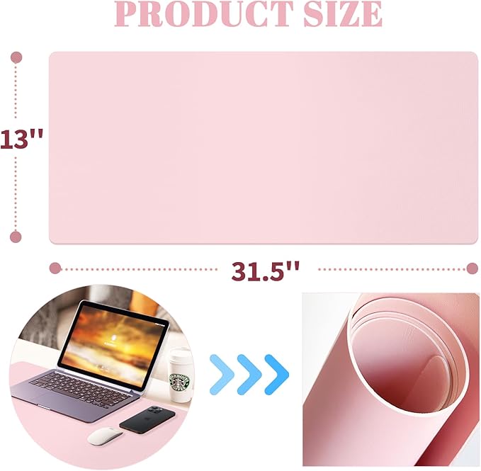 Dry Erase Desk Mat, Waterproof Desk Pad, Erasable Writing White Board for Making Plans, Non-Slip Large Desktop Protector for Office, Home, School 31"x13"(Pink)