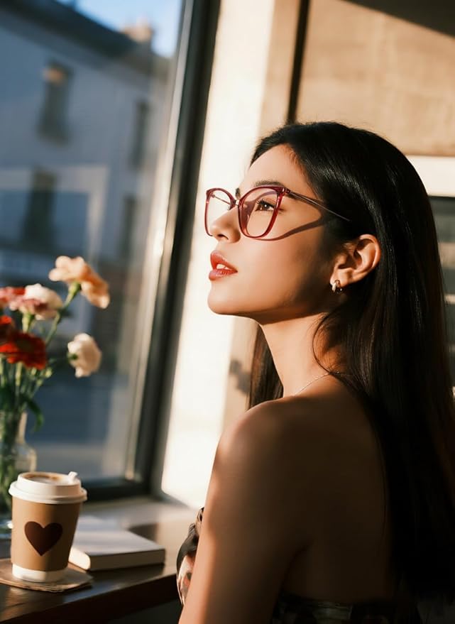 VISOONE Oversized Cat Eye Blue Light Blocking Glasses for Women Large Cute Lightweight Eyeglasses Metal Frame Calina