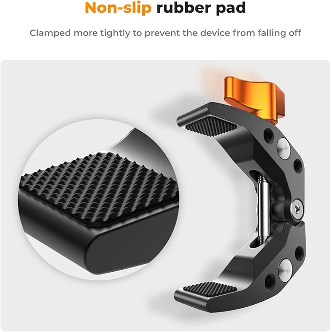 K&F CONCEPT Camera Mount Clamp, Super Crab Clamp with 1/4" Thread Holes, 60mm Max Opening for Round Pipe Flat Surface, Monitors, LED Lights, and Other Photographic Accessories - Image 6