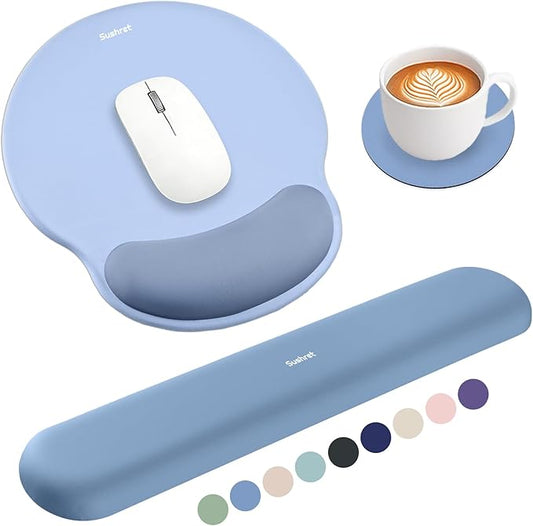 Sushret Mouse Pad and Keyboard Wrist Rest, 3-in-1 Gel Memory Foam Ergonomic Mouse Pad with Wrist Rest Set,Gaming Mousepad Arm Cushion Support for Computer Office Desk Accessories Cute Setup,Sky Blue