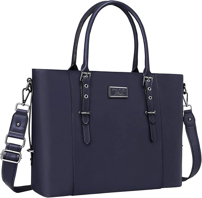 MOSISO Laptop Bag for Women, Waterproof Vintage PU Leather Briefcase Shoulder Computer Laptop Tote Bag for Office Work