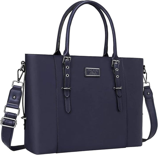 MOSISO Laptop Bag for Women, Waterproof Vintage PU Leather Briefcase Shoulder Computer Laptop Tote Bag for Office Work