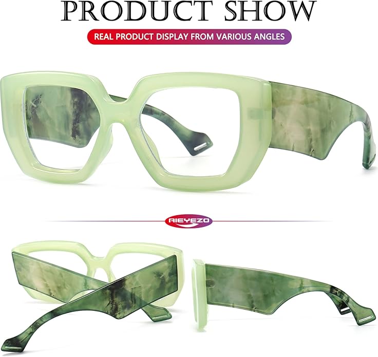 AIEYEZO Thick Frame Blue Light Glasses Men Women, Fashion Square Computer Eyeglass Anti Eyestrain & Prevent Headache