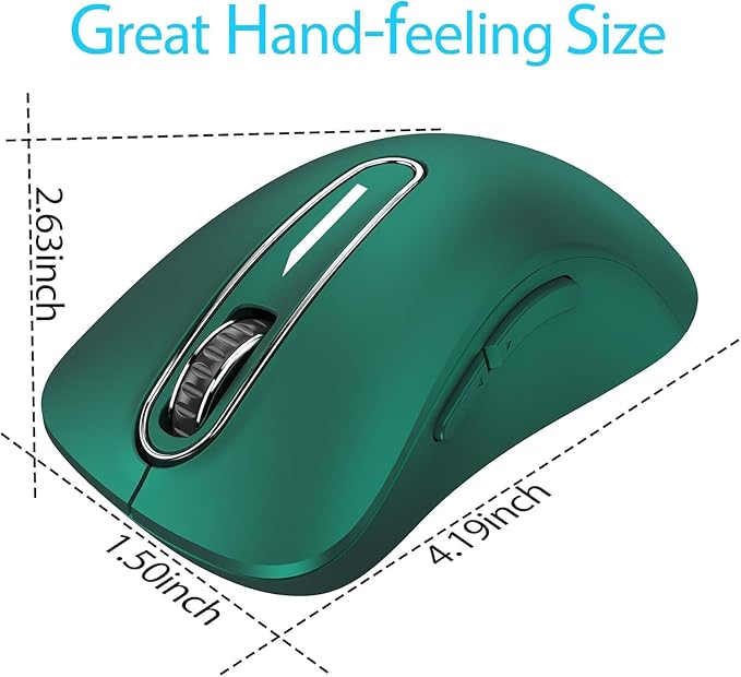 memzuoix 2.4G Wireless Mouse, 1400 DPI Computer Mice USB Receiver, Portable Wireless USB Mouse Battery Powered Cordless Mice for Laptop, PC, Desktop, 5 Buttons (Dark Green)