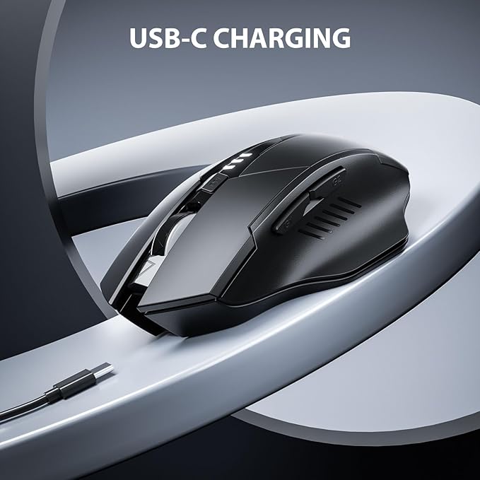 INPHIC Wireless Mouse Rechargeable, [Battery Level Visible], Silent Click USB 2.4G Cordless Mouse for Laptop PC Computer Tablets, 6 Buttons, 2400DPI 4 Adjustment Levels, Black