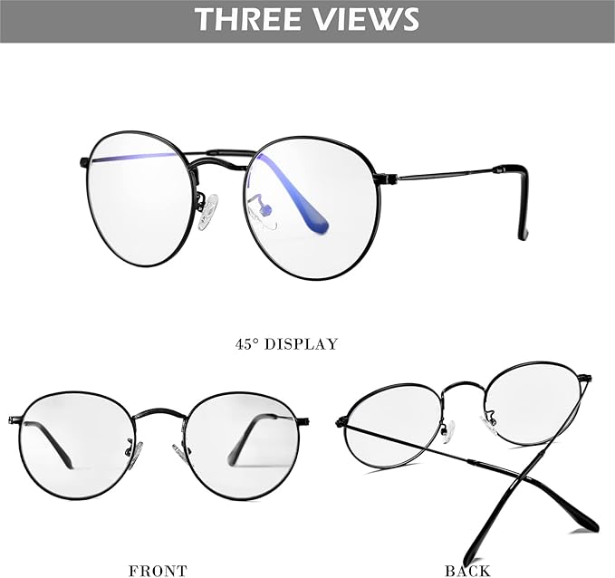 HJSTES Round Blue Light Glasses for Women Men Retro Circle Clear Lens Metal Frame Eyeglasses
