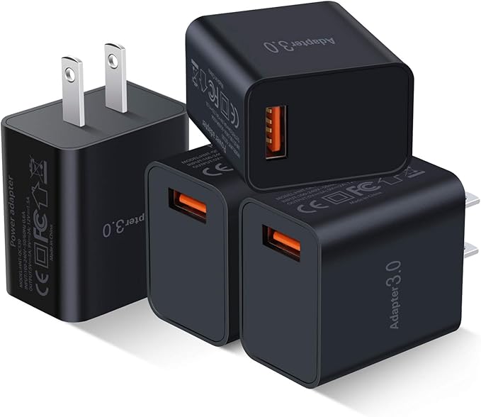 Fast Charge 3.0 USB Wall Charger [4-Pack] 5V 3A Fast Charging Block 18W QC Power Adapter for Wireless Charger Stand, Compatible with iPhone 16 15 14 Pro Max Galaxy S24 S23 Ultra 22 21 20 A03s