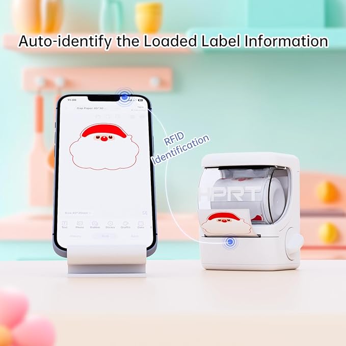 HPRT NEW1 Label Printer 2 Inch Portable Inkless Bluetooth Label Maker for Small Business, Home, School, Sticker Printer for Address, Logo, Barcode, Clothing, with Automatic Label Recognition（White）