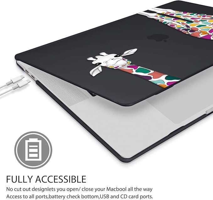 Mektron 2020 2019 2018 for MacBook Air 13 inch Case M1 A2337 A2179 A1932 w/Retina Display & Touch ID, Matte Black Colorful Giraffe Soft Touch Plastic Laptop Cover Keyboard Skin Screen Protector