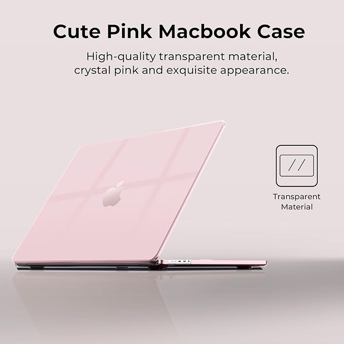 EooCoo Case Compatible with MacBook Pro 14 inch M5 2026-2021 M4 M3 M2 M1 Pro/Max Chip, Hard Shell Cases with Keyboard Cover, Screen Protector - Cute Crystal Pink